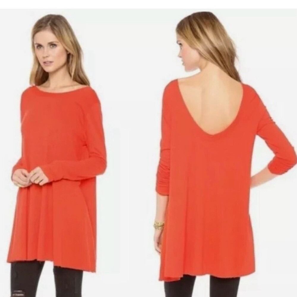 Free People Beach Top Size M/L Poppy Beatnik Coral Scoop‎ Back Tunic Swing Dress